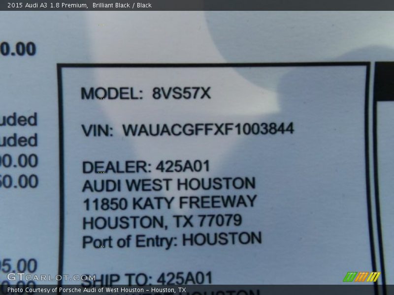 Brilliant Black / Black 2015 Audi A3 1.8 Premium
