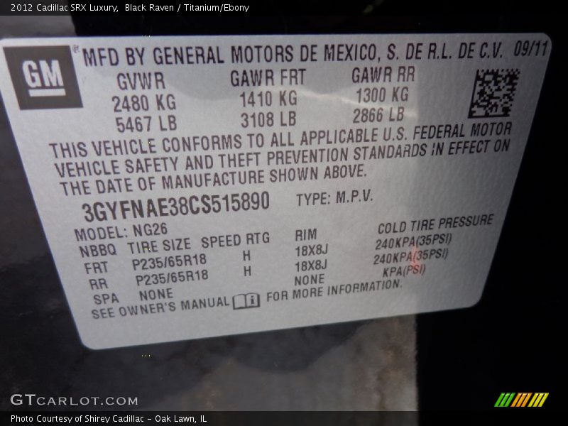 Black Raven / Titanium/Ebony 2012 Cadillac SRX Luxury