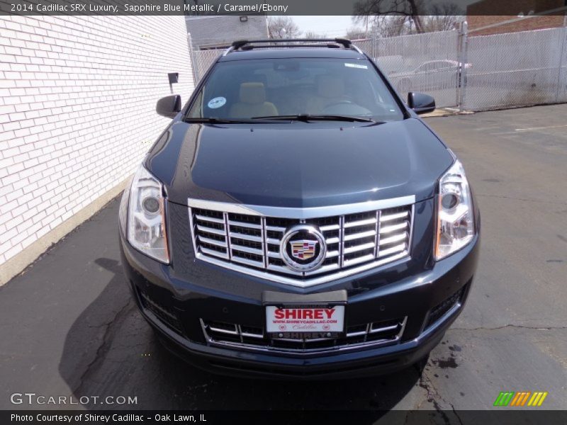 Sapphire Blue Metallic / Caramel/Ebony 2014 Cadillac SRX Luxury