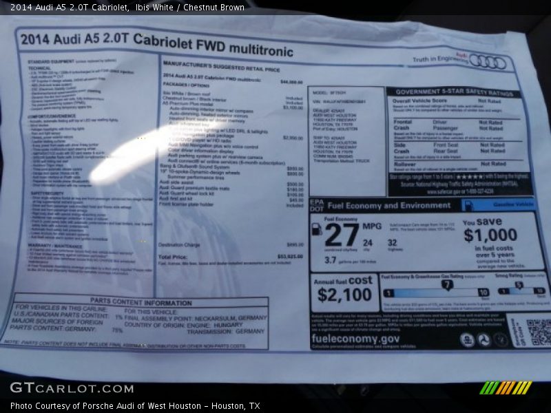 Ibis White / Chestnut Brown 2014 Audi A5 2.0T Cabriolet