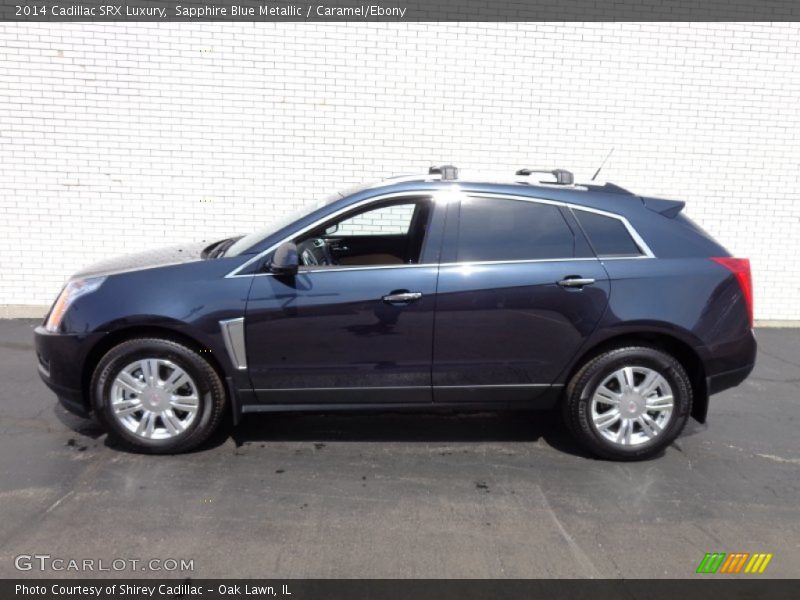 Sapphire Blue Metallic / Caramel/Ebony 2014 Cadillac SRX Luxury
