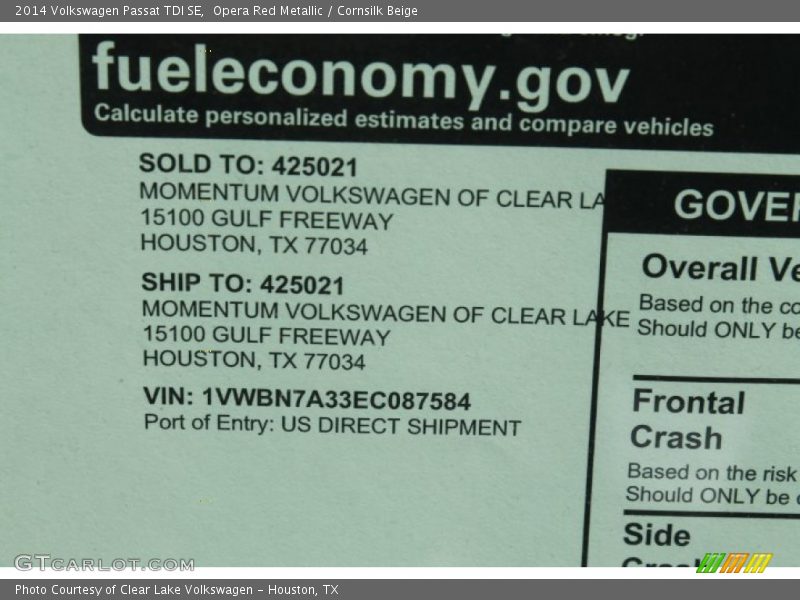 Opera Red Metallic / Cornsilk Beige 2014 Volkswagen Passat TDI SE