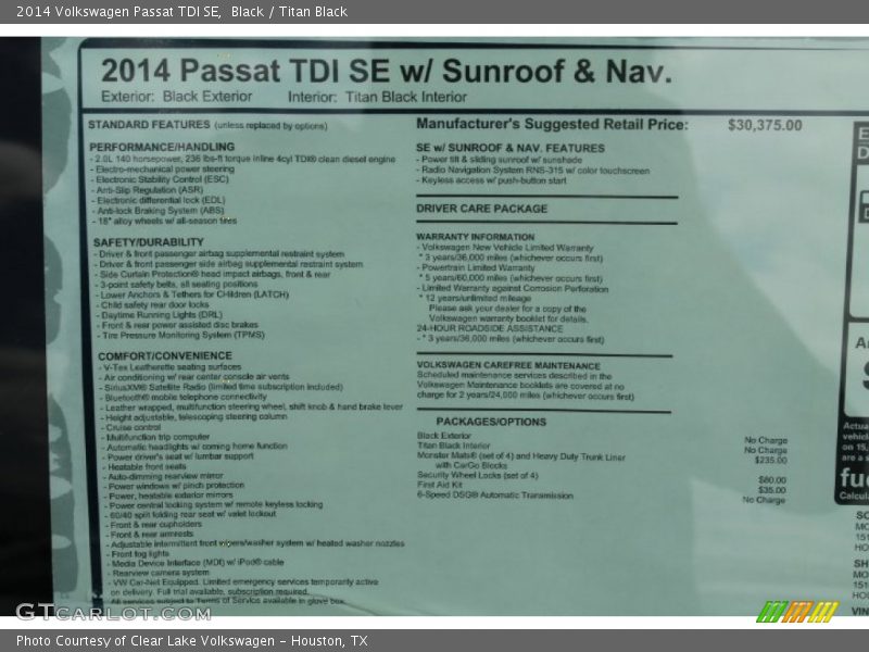 Black / Titan Black 2014 Volkswagen Passat TDI SE
