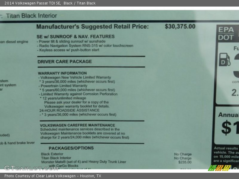 Black / Titan Black 2014 Volkswagen Passat TDI SE