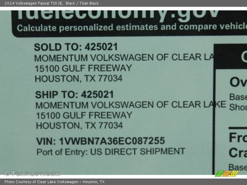 Black / Titan Black 2014 Volkswagen Passat TDI SE