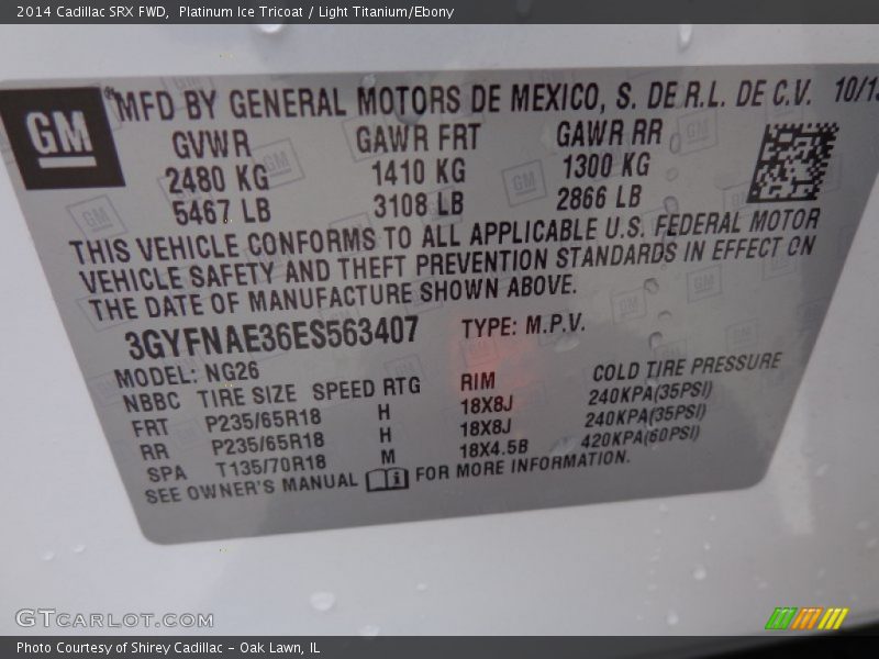 Platinum Ice Tricoat / Light Titanium/Ebony 2014 Cadillac SRX FWD