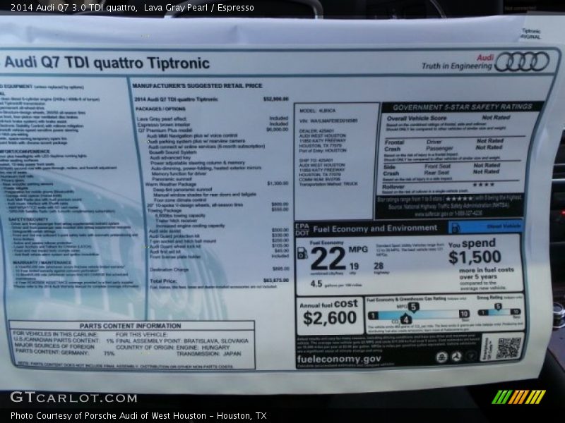 Lava Gray Pearl / Espresso 2014 Audi Q7 3.0 TDI quattro