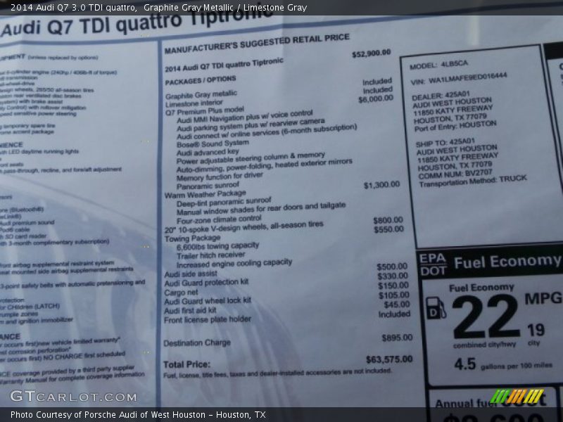 Graphite Gray Metallic / Limestone Gray 2014 Audi Q7 3.0 TDI quattro