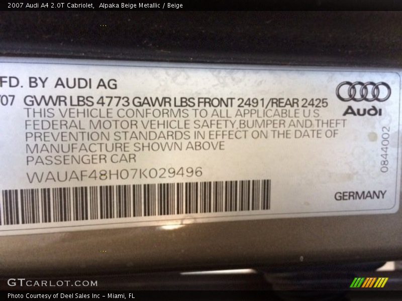 Alpaka Beige Metallic / Beige 2007 Audi A4 2.0T Cabriolet
