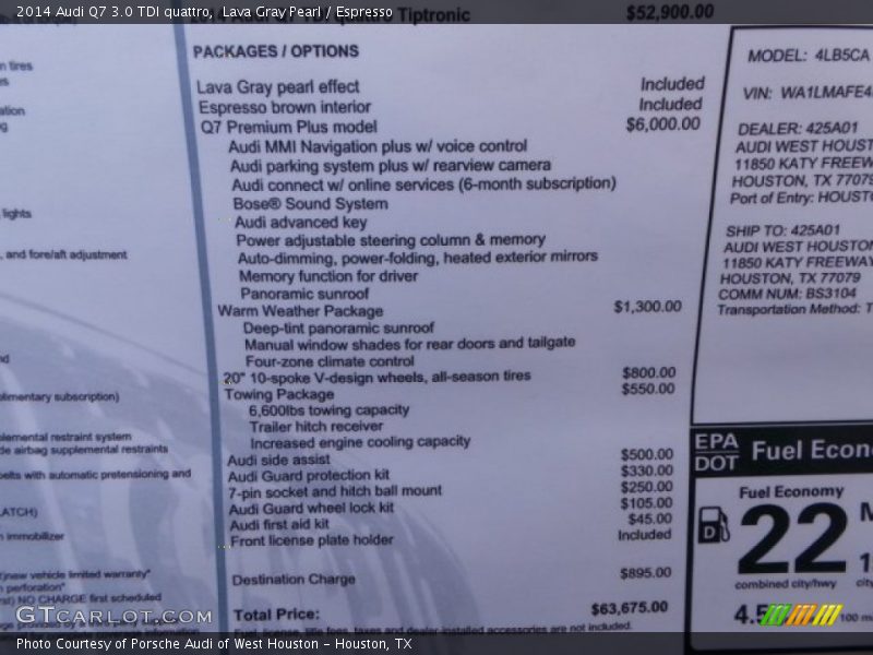 Lava Gray Pearl / Espresso 2014 Audi Q7 3.0 TDI quattro