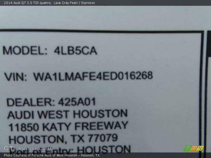 Lava Gray Pearl / Espresso 2014 Audi Q7 3.0 TDI quattro