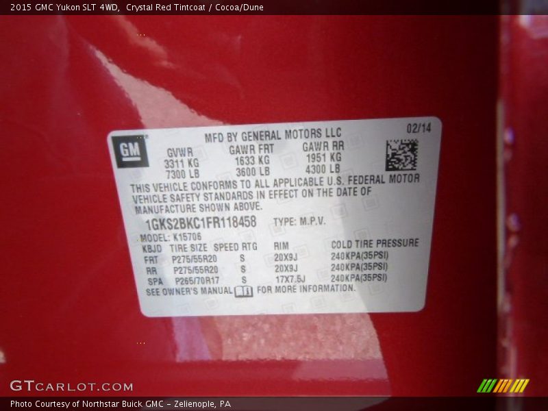 Crystal Red Tintcoat / Cocoa/Dune 2015 GMC Yukon SLT 4WD