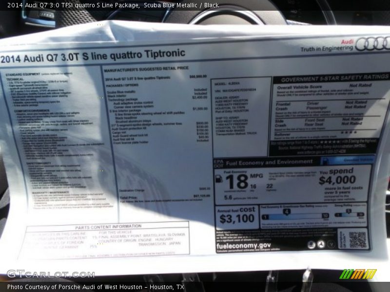  2014 Q7 3.0 TFSI quattro S Line Package Window Sticker