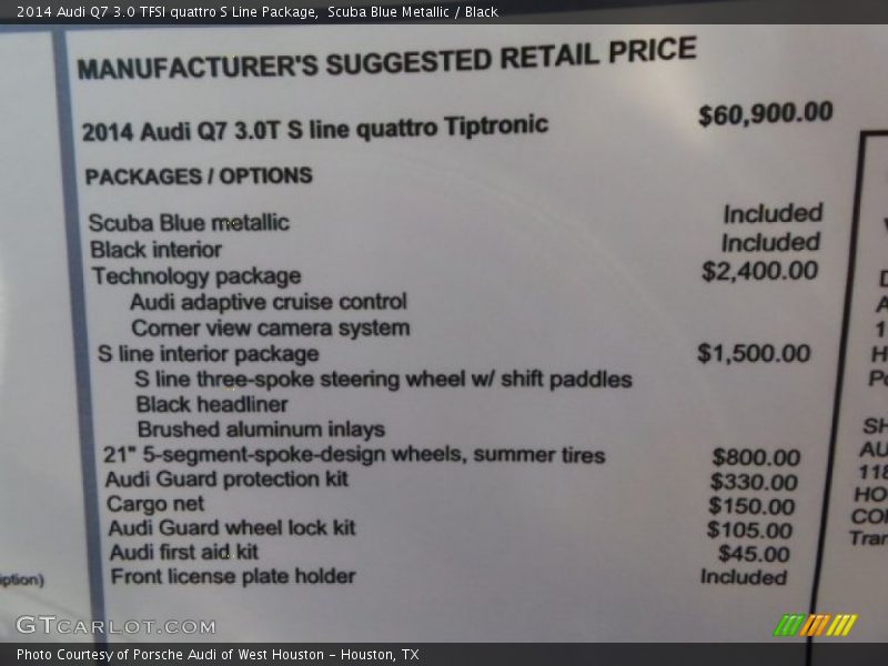  2014 Q7 3.0 TFSI quattro S Line Package Window Sticker