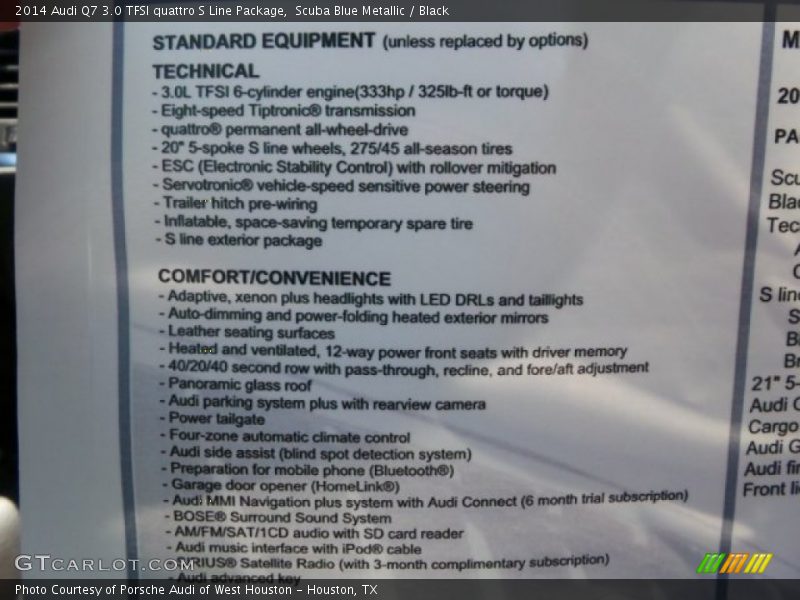  2014 Q7 3.0 TFSI quattro S Line Package Window Sticker