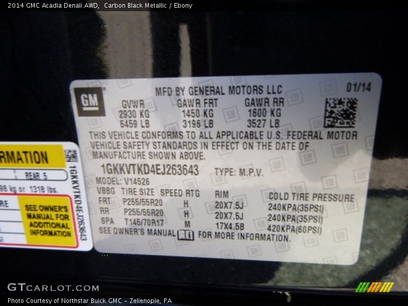 Carbon Black Metallic / Ebony 2014 GMC Acadia Denali AWD