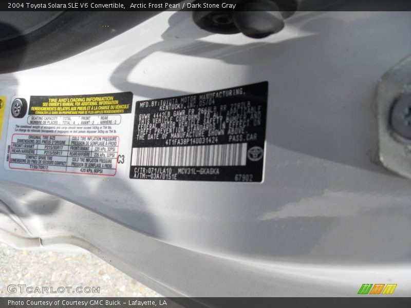 Arctic Frost Pearl / Dark Stone Gray 2004 Toyota Solara SLE V6 Convertible