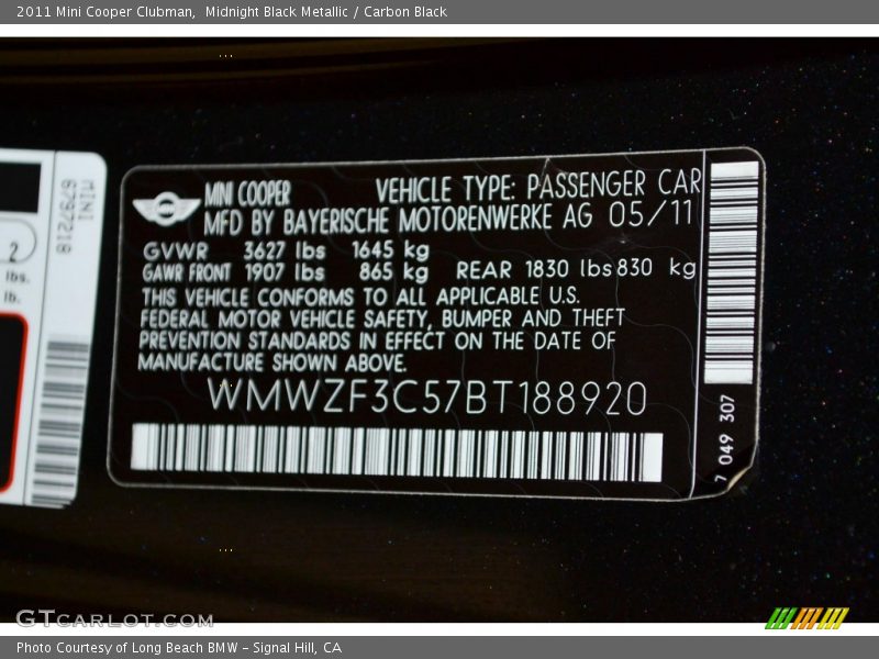 Midnight Black Metallic / Carbon Black 2011 Mini Cooper Clubman