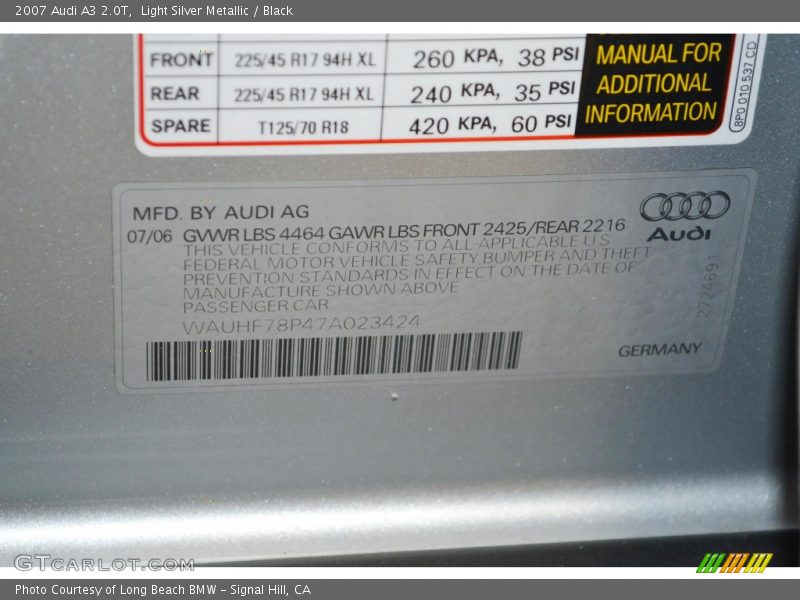 Light Silver Metallic / Black 2007 Audi A3 2.0T