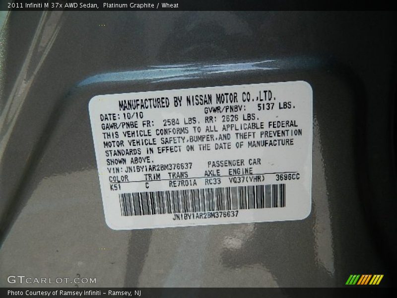 Platinum Graphite / Wheat 2011 Infiniti M 37x AWD Sedan