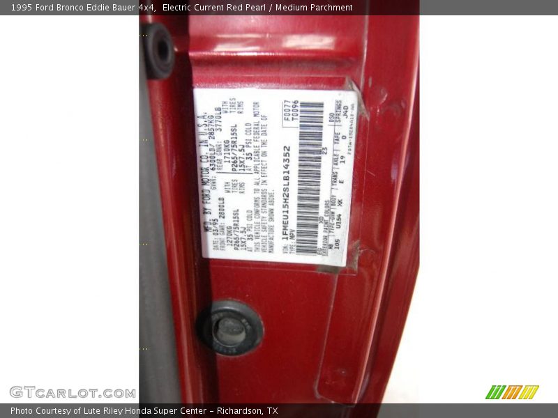Electric Current Red Pearl / Medium Parchment 1995 Ford Bronco Eddie Bauer 4x4