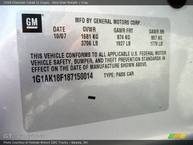 Ultra Silver Metallic / Gray 2008 Chevrolet Cobalt LS Coupe
