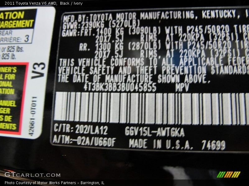 Black / Ivory 2011 Toyota Venza V6 AWD