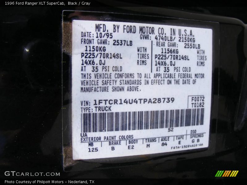 Black / Gray 1996 Ford Ranger XLT SuperCab
