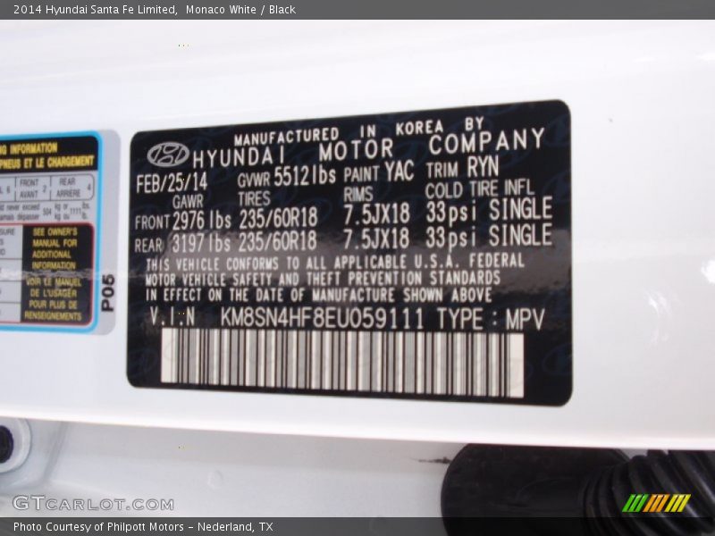 Monaco White / Black 2014 Hyundai Santa Fe Limited