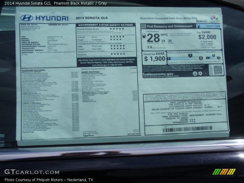 Phantom Black Metallic / Gray 2014 Hyundai Sonata GLS