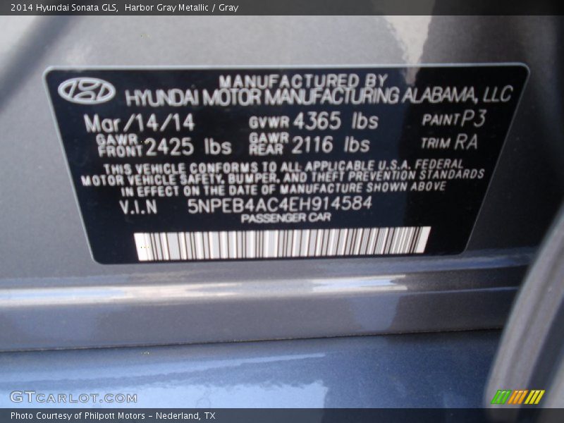 Harbor Gray Metallic / Gray 2014 Hyundai Sonata GLS