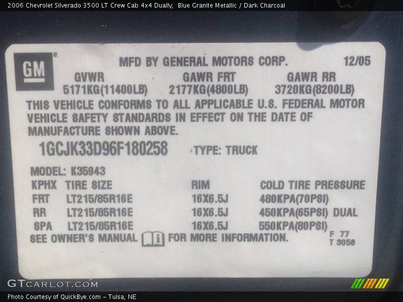 Blue Granite Metallic / Dark Charcoal 2006 Chevrolet Silverado 3500 LT Crew Cab 4x4 Dually
