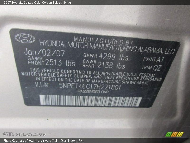 Golden Beige / Beige 2007 Hyundai Sonata GLS