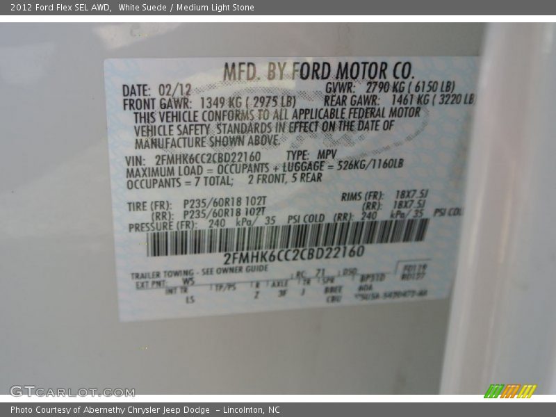 White Suede / Medium Light Stone 2012 Ford Flex SEL AWD