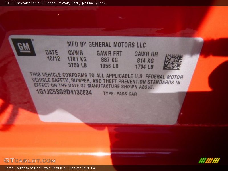 Victory Red / Jet Black/Brick 2013 Chevrolet Sonic LT Sedan