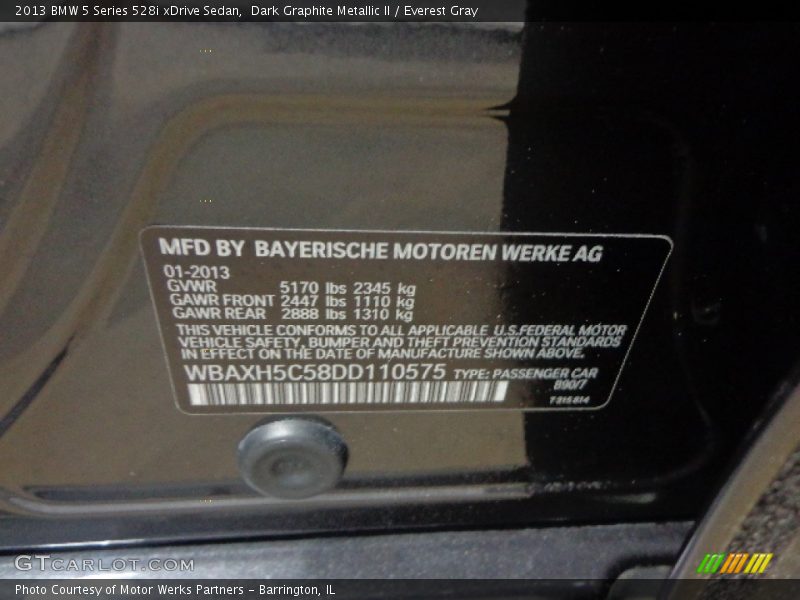 2013 5 Series 528i xDrive Sedan Dark Graphite Metallic II Color Code B90