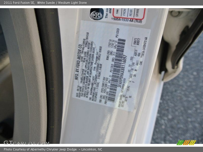 White Suede / Medium Light Stone 2011 Ford Fusion SE