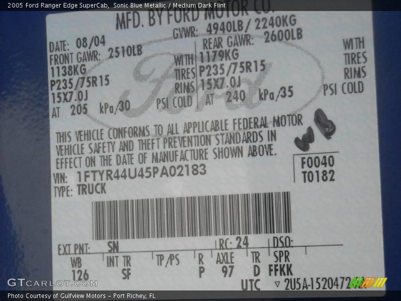 Sonic Blue Metallic / Medium Dark Flint 2005 Ford Ranger Edge SuperCab
