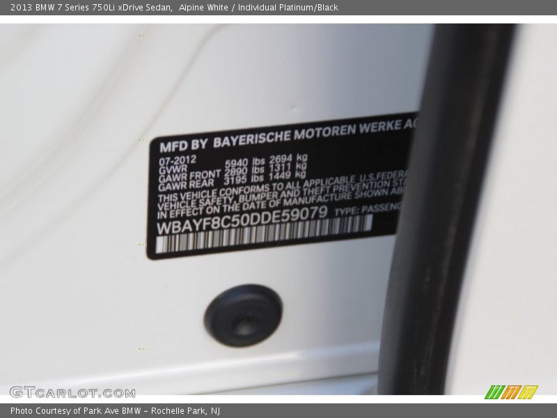 Info Tag of 2013 7 Series 750Li xDrive Sedan