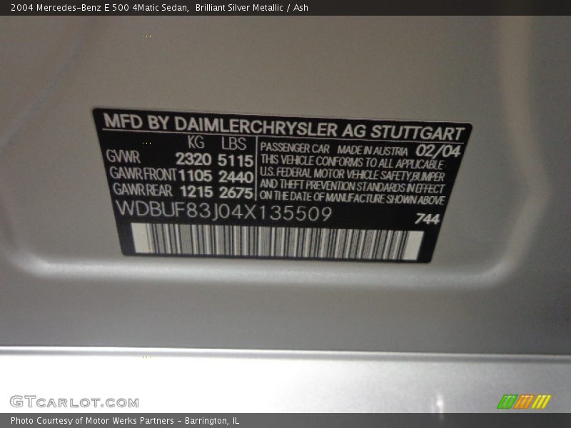Brilliant Silver Metallic / Ash 2004 Mercedes-Benz E 500 4Matic Sedan