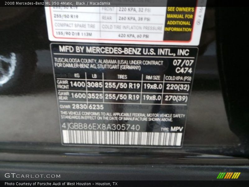 Black / Macadamia 2008 Mercedes-Benz ML 350 4Matic