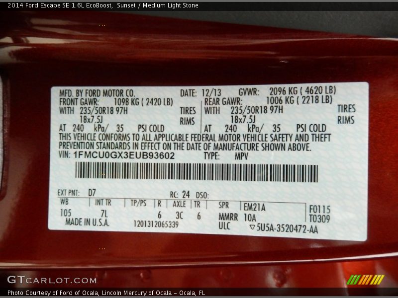 Sunset / Medium Light Stone 2014 Ford Escape SE 1.6L EcoBoost