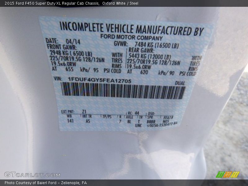 Oxford White / Steel 2015 Ford F450 Super Duty XL Regular Cab Chassis