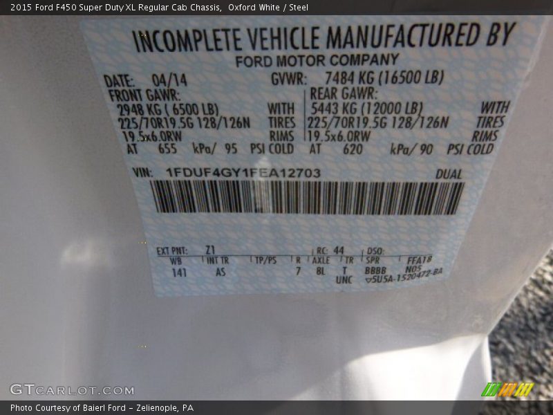 Oxford White / Steel 2015 Ford F450 Super Duty XL Regular Cab Chassis