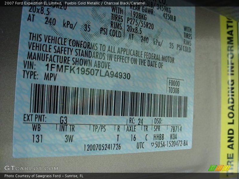 Pueblo Gold Metallic / Charcoal Black/Caramel 2007 Ford Expedition EL Limited