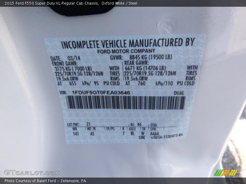 Oxford White / Steel 2015 Ford F550 Super Duty XL Regular Cab Chassis