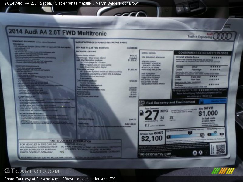 Glacier White Metallic / Velvet Beige/Moor Brown 2014 Audi A4 2.0T Sedan
