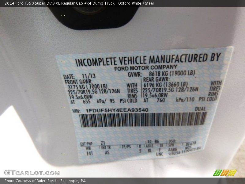 Oxford White / Steel 2014 Ford F550 Super Duty XL Regular Cab 4x4 Dump Truck