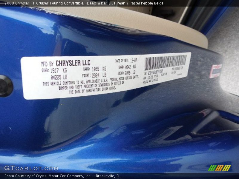 Deep Water Blue Pearl / Pastel Pebble Beige 2008 Chrysler PT Cruiser Touring Convertible