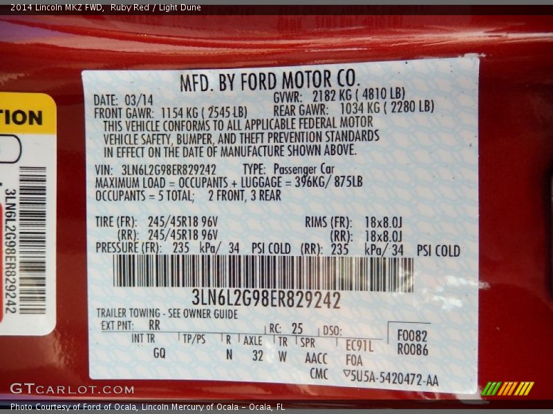 Ruby Red / Light Dune 2014 Lincoln MKZ FWD